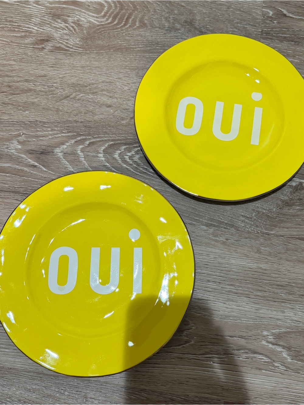 Clare V Bright Yellow 'OUI' Ceramic Dinner Plates